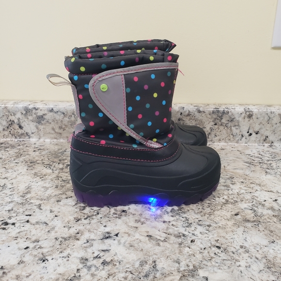 Members Mark Polka Dot Light Up Girls Velcro Closure Girls Boots Size 11/12 - Picture 1 of 9